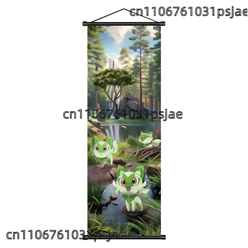 Sprigatito Scroll Art، مصنوع بشكل جيد، مجموعة في بلوم، للعشب - النوع من جامعيين، يظهر النعمة واللطيفة