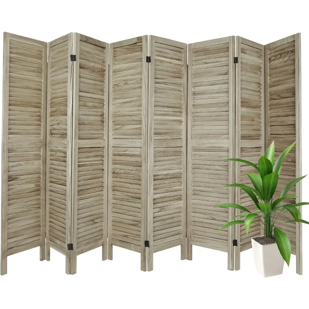 Room Divider 8 Panel with Louvered Design, 5.6ft Tall Wood Partition Room Dividers and Folding Privacy Screens, Divider Wall