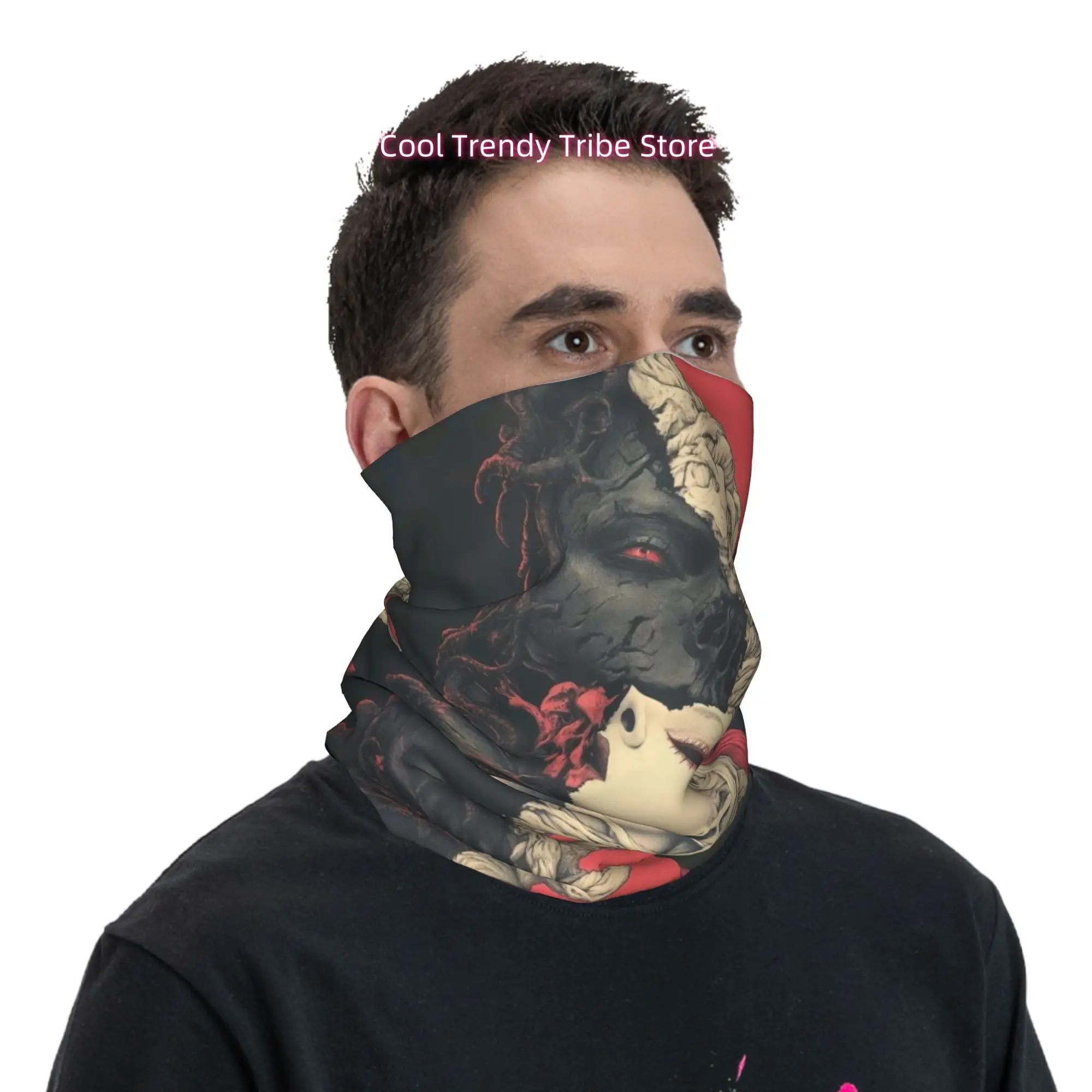 Men' Gothic Split Print Bandana Headscarf - Split-Face Novelty with Gothic Patterns & Suitable for Outdoor, Themed Events, Machi