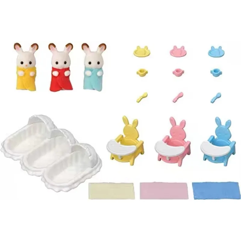 Sylvanian Families 오리지널 액세서리 옷 초콜릿 토끼 세 쌍둥이 가구 세트 케어 세트 소녀 놀이 집 장난감 선물