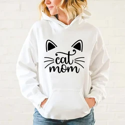 Sudaderas con capucha y2k para mujer, suéter de lana de manga larga con estampado de gato y Mamá, moda informal, Otoño e Invierno