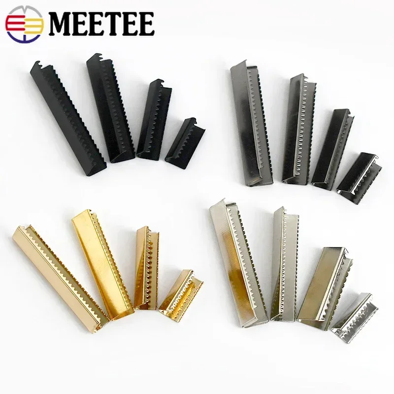 10Pcs Meetee 10-60mm Metal Tail Clip Buckle Bag Strap Webbing End Stopper Clasp Clothes Belt Hook DIY Leather Crafts Accessories
