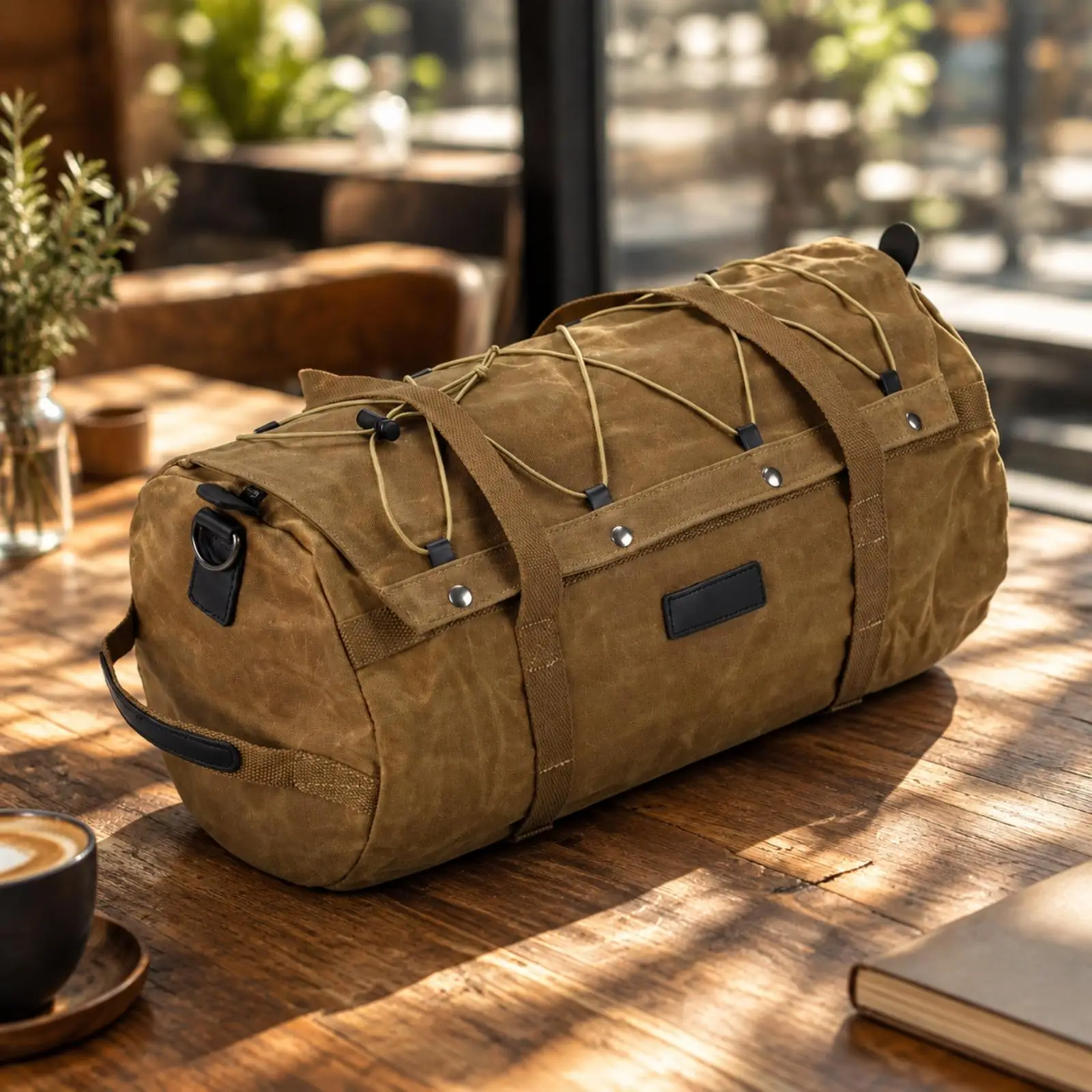 Canvas Motorcycle Rear for seat Bag Foldable Duffel Storage for Road Trip with Snap Straps Metal Hardware