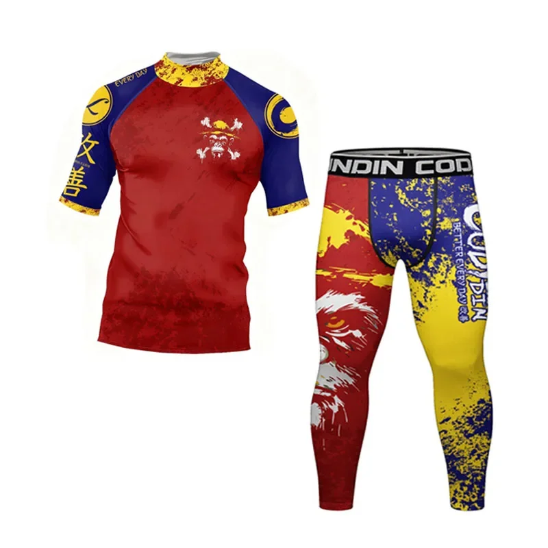 بدلة رياضية مضغوطة للرجال MMA BJJ Rashguard الملاكمة كرة السلة جيرسي تجريب اللياقة البدنية الصالة الرياضية الملابس التدريب الجري ملابس رياضية