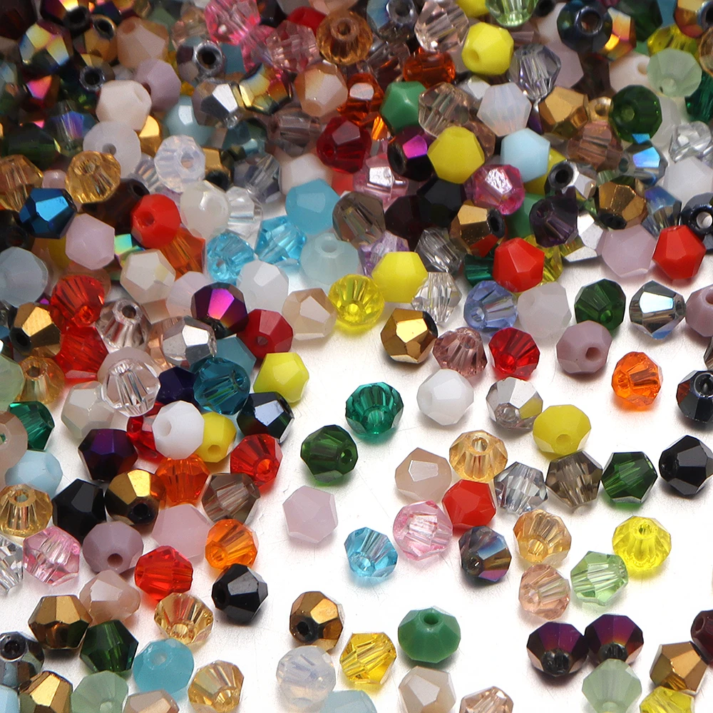 200pcs 4mm Colorful Shiny Faceted Crystal Glass Beads Bicone Loose Spacer Beads DIY Bracelet Necklace Jewelry Making Supplies