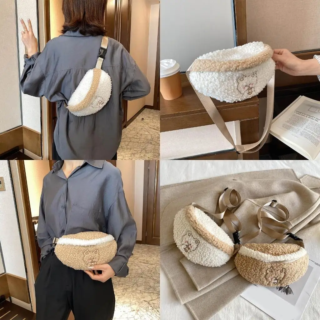 

D46D Plush Shoulder Purse with Zippered Closure Crossbody Bag for Casual and Travel