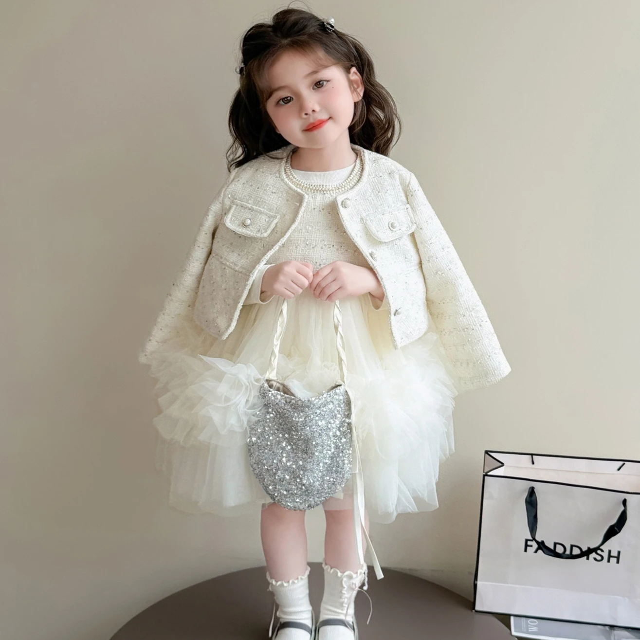 Girls Suit 2025 Autumn New Children's Clothing Korean Style Girl Baby Temperament Light Luxury Dress Coat Two Sets Simple