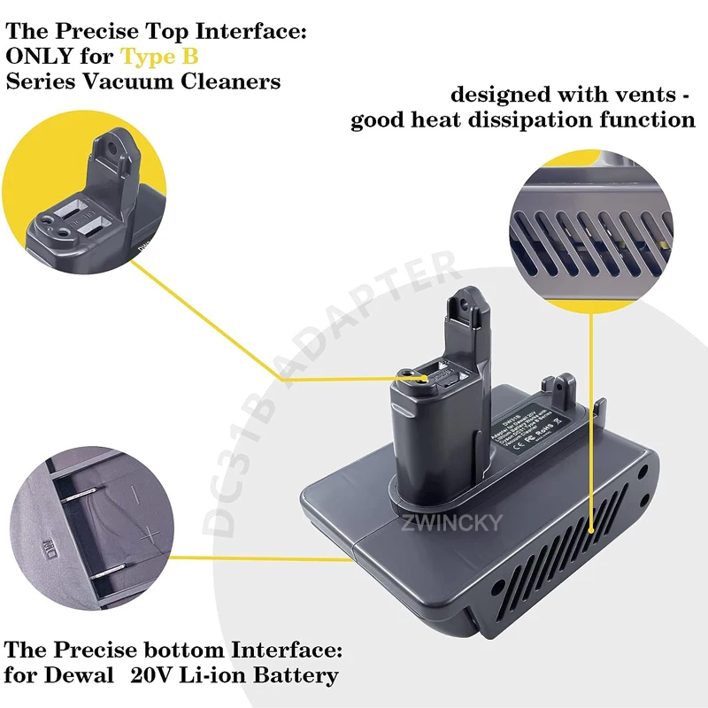 Batterieadapter für Dyson Typ A / Typ B DC31 DC35 DC44 Tierstaubsauger für Makita/Dewal/Milwaukee 18V Li-Ionen-Akku – Detail 9