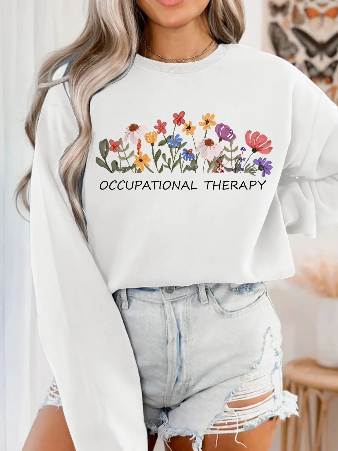 Sudaderas de mujer 2025 Aummer Terapia ocupacional floral jersey estampado tops y2k Abrigos gráficos de manga larga High Street