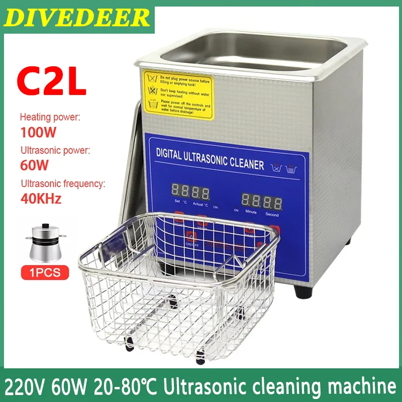 

DIVEDEER 2L Ultrasonic Cleaner 100W Stainless Steel Ultrasonic Cleaner with Heater Timer Basket for Cleaning Jewelry Hardware