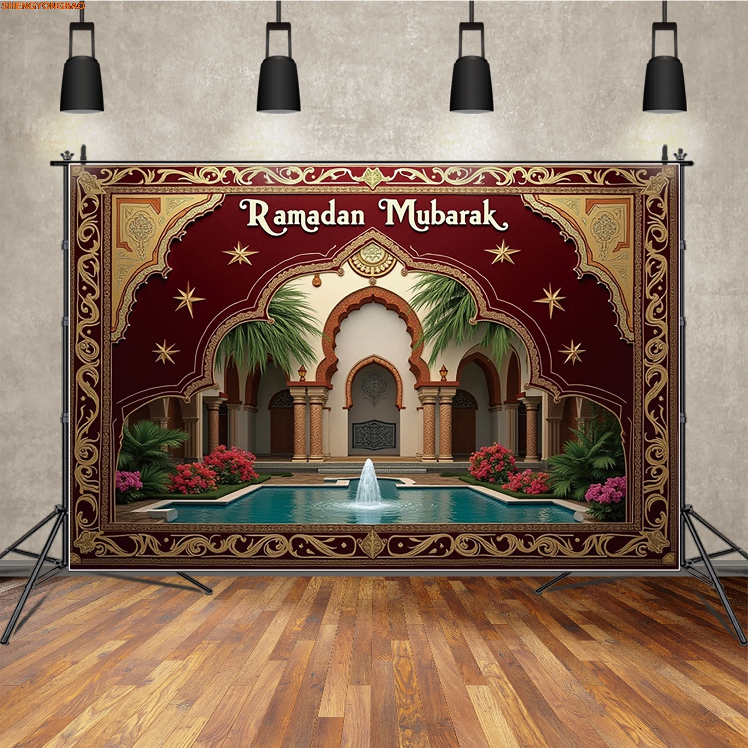

Eid Mubarak Photography Backdrop Mosque Fountain Ramadan Photocall Background Banner Photo Family Event Decoration
