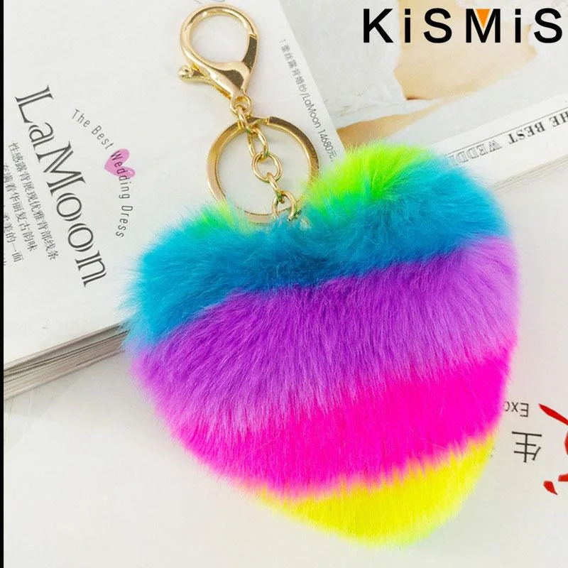 Fashion Rainbow Plush Keychain Cute Soft Stuffed Animal Toy Gift for Women Girls Car Accessories Love Pendant Keychain Toy view 3