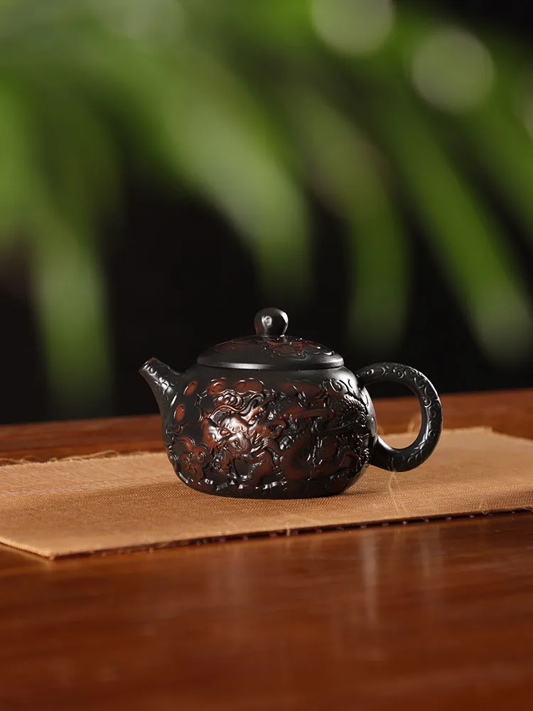 Handmade Relief Dragon and Phoenix Xishi Teapot Yunnan Jianshui Purple Pottery Teapot High-end Household Tea Set