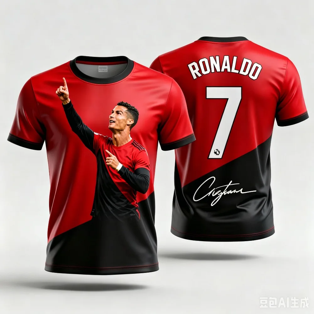3D Printed Ronaldo Sports Men's Women's Quick-drying Breathable Football Tshirts Outdoor Clubs Training Parent-child Sports Wear view 3