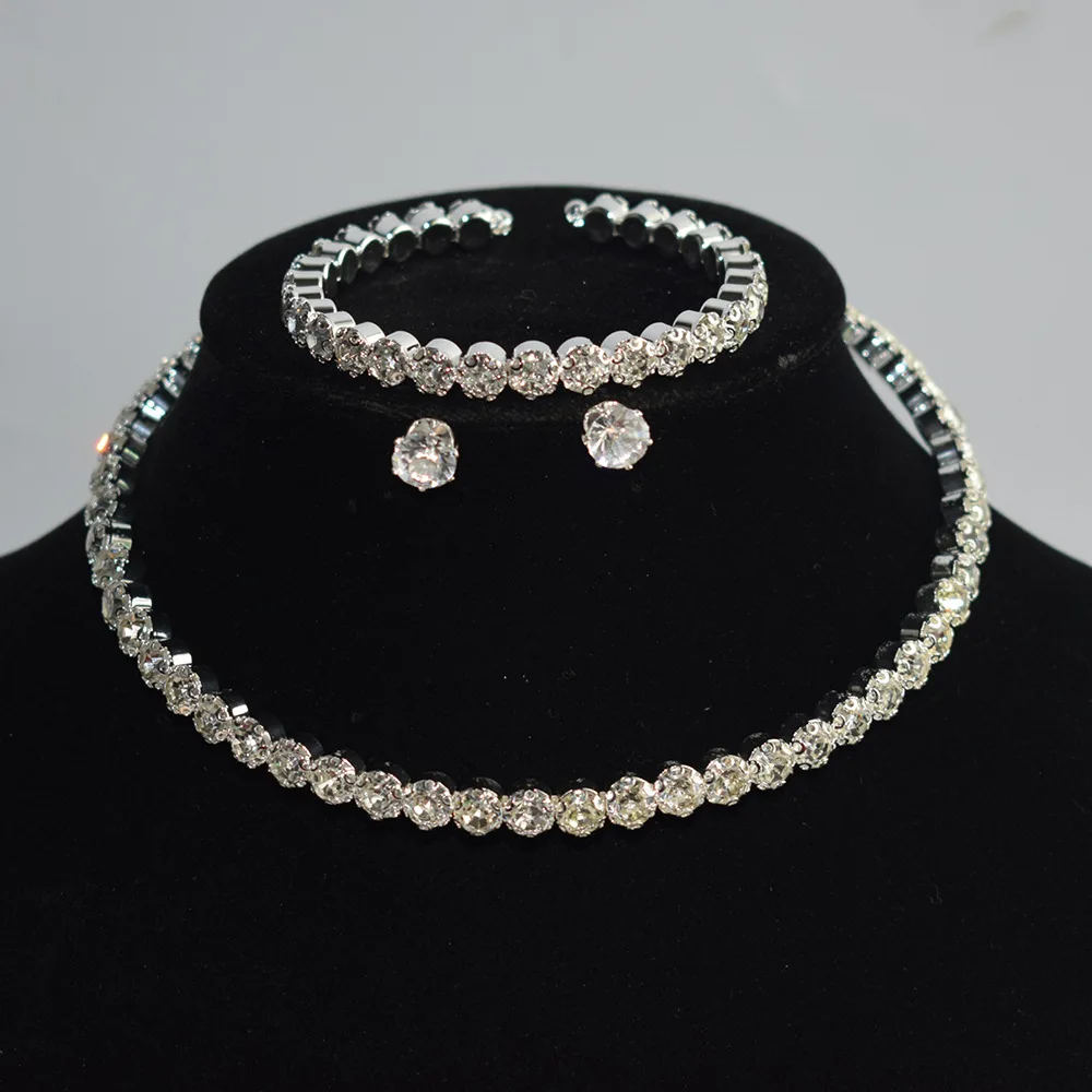 3pcs Set Luxury Brand Shiny Crystal Beaded Earring Necklace Bracelet for Women Exquisite Wedding Bride Zircon Jewelry Set Gift