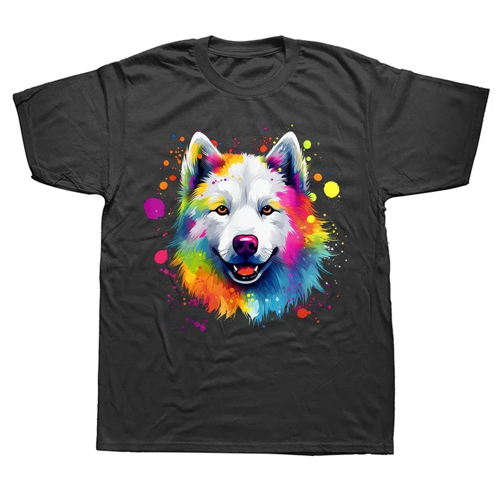 Samoyed Lovers Colorful Pop Art Samoyed Dog T Shirt Tee Tops Round Neck Short-Sleeve Fashion Tshirt Casual Basic T-shirts