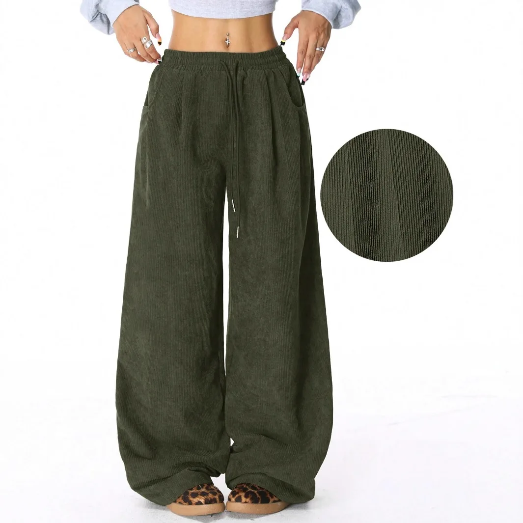 

2025 Autumn/Winter New Style Loose-fit High-waist Casual Versatile Drapey Drawstring Wide-leg Pants