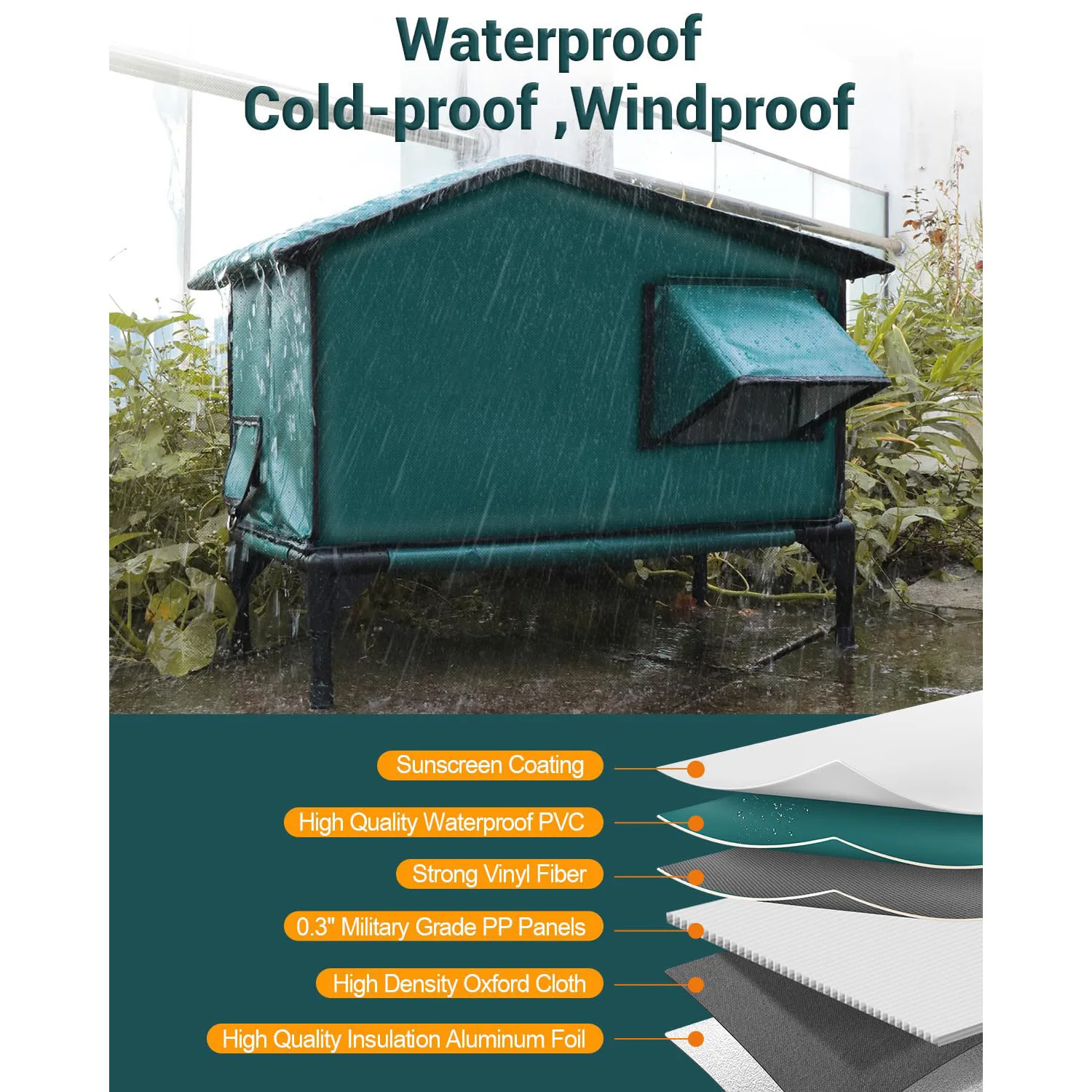 

Amazon hot-selling outdoor cat house, iron pipe heightening Oxford cloth waterproof cat house with heating pad stray cat nest