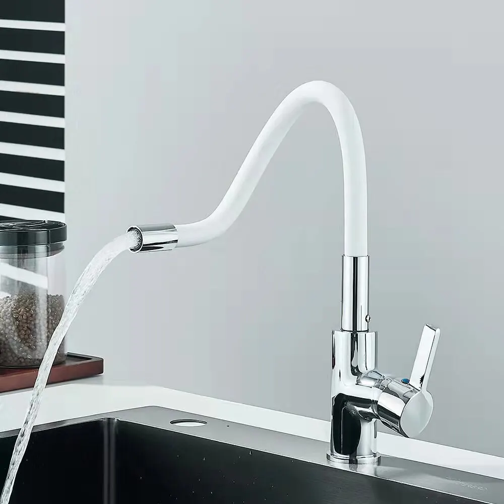 Baokemo Colorful Tube Silicone Kitchen Sink Faucet Hot And Cold Water Mixer Tap 360 Degree Rotating Flexible Hose Tap Deck Mount