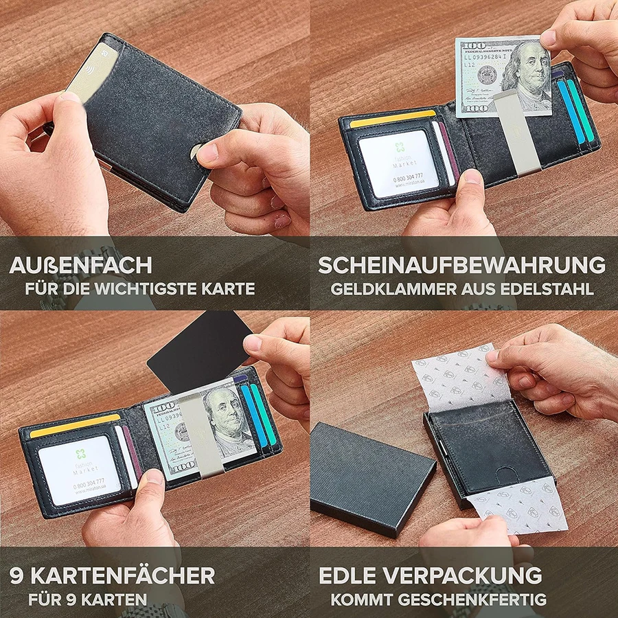 Herren-Geldbörse, Kreditkarten-Geldbörse, RFID-Schutz, einfache, ultradünne, kleine Geldklammer aus PU – Detail 7