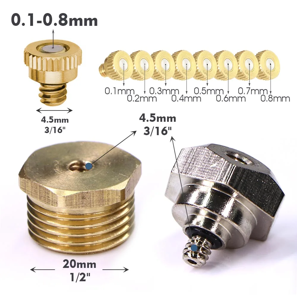 3-holes 0.1-1.0mm Fine Atomizer Sprayer Misting Nozzle 1/2