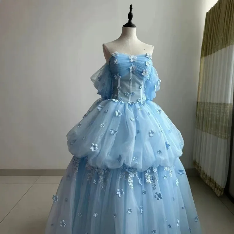 2026-High-Quality-Blue-One-Shoulder-Bridal-Wedding-Dress-and-Evening-Dress-Fashionable-Slimming-Banquet-President's-Puff-Skirt
