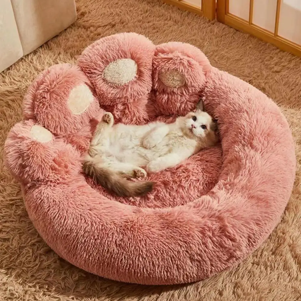 Pet Nest Plush Bed Premium Cotton Filling Pet Bed Cozy Paw-shaped Pet Bed with Fluffy Plush for Cats for Warmth for Ultimate