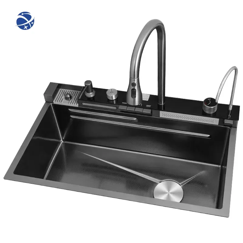 

Hot Sale Anti-Scratch Multi Function Kitchen Sink Digital Double Waterfall Workstation Stainless Steel Handmade Kitchen Sink