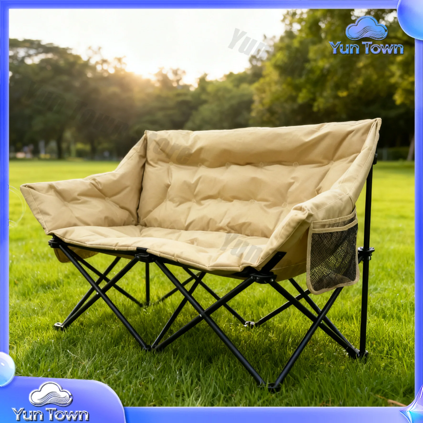 Outdoor cotton double folding chair camping picnic camping leisure chair cotton filled portable beach armrest moon chair