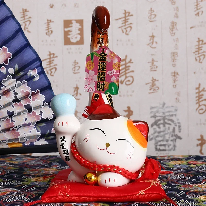 

1pc Japanese Maneki Neko Ceramic Lucky Cat Ornament Cartoon Margay Long Tail Cat Statue Home Decorative Figurine