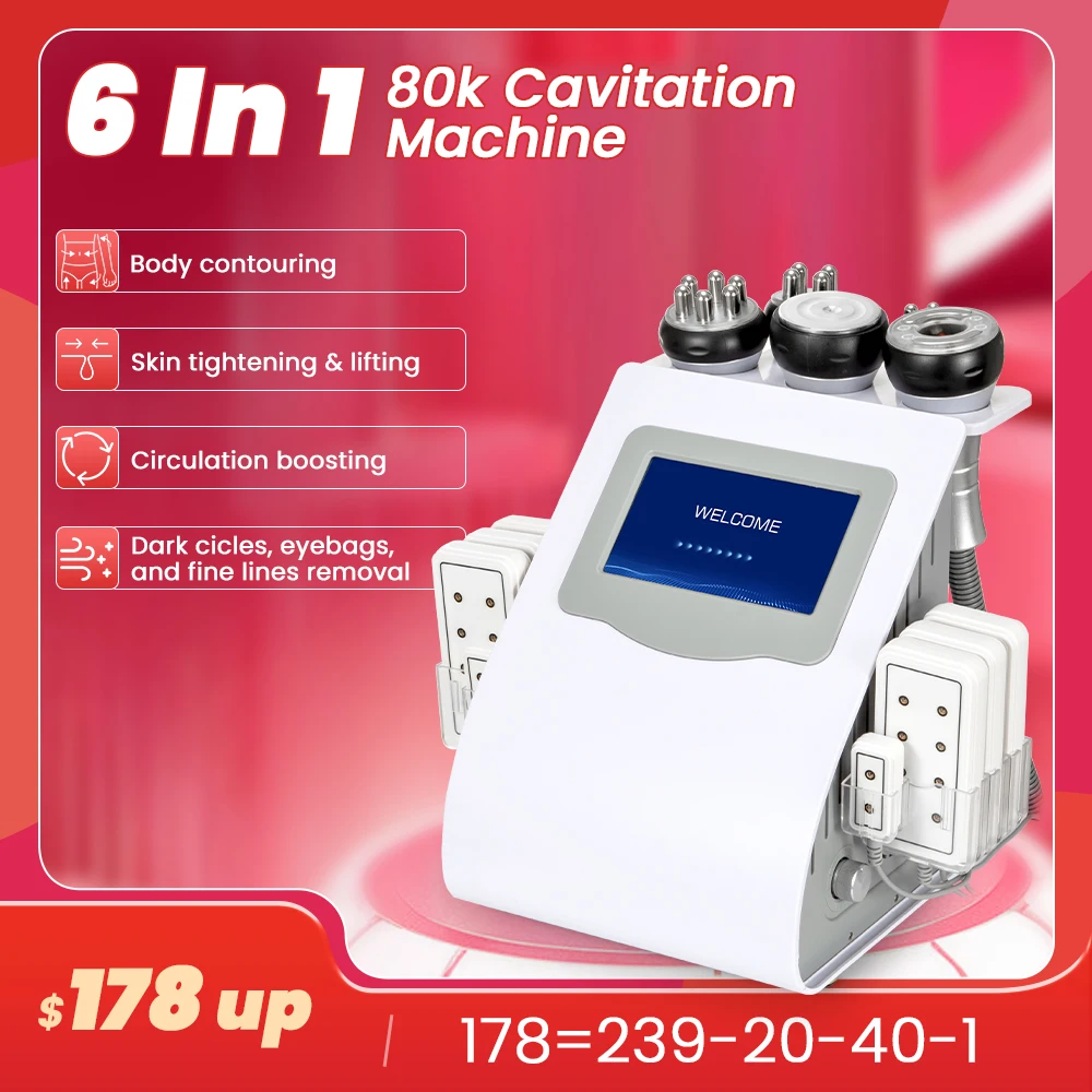 

New 6 in 1 80K Ultrasonic Cavitation Slimming Machine Loss Weight Vacuum Radio Frequency Skin Tightening Body Sculpting Machine