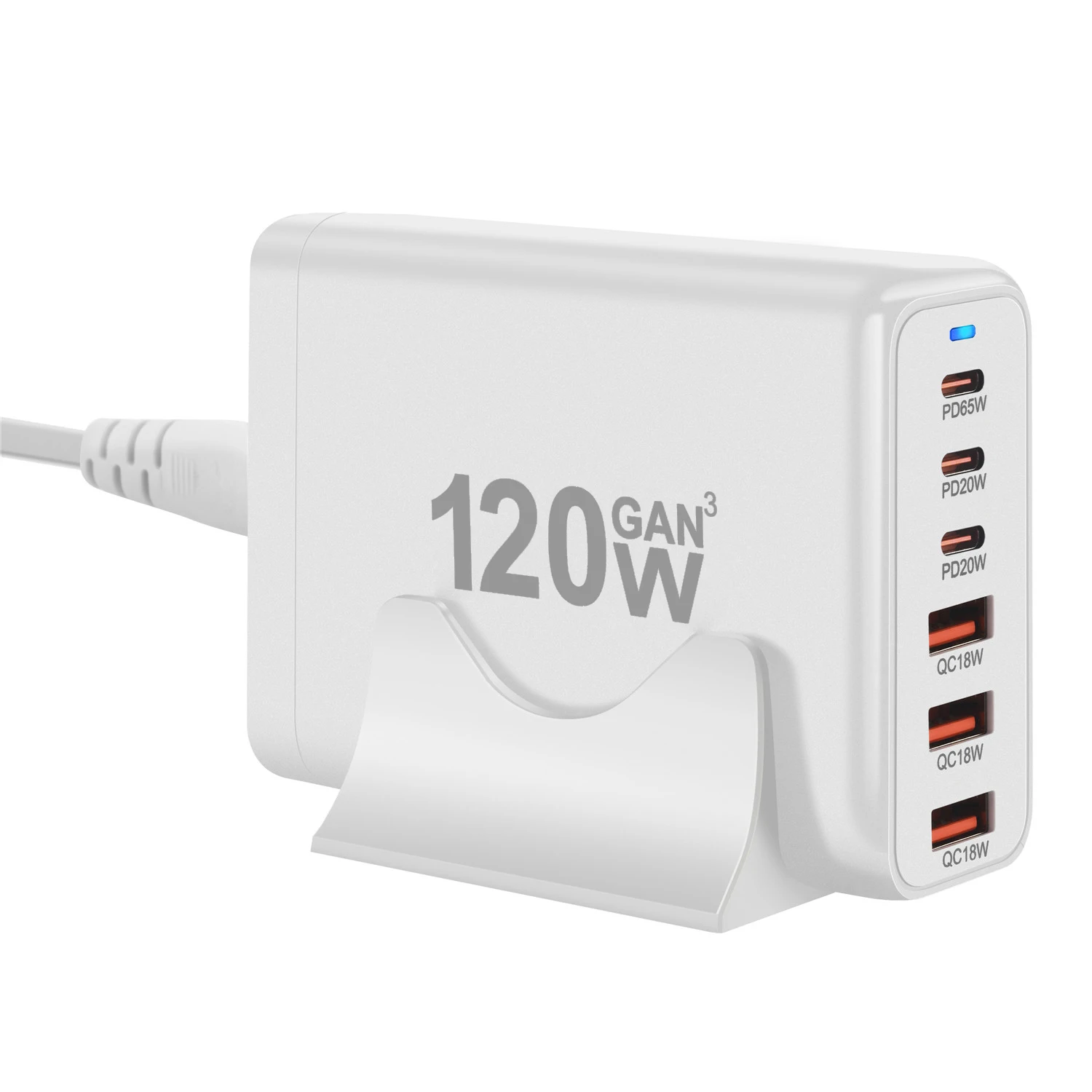 

120W GAN Multi USB Charging Station 6-Port Hub Type-C Charger PD Fast Charging Smart Charger for iPhone Samsung Xiaomi