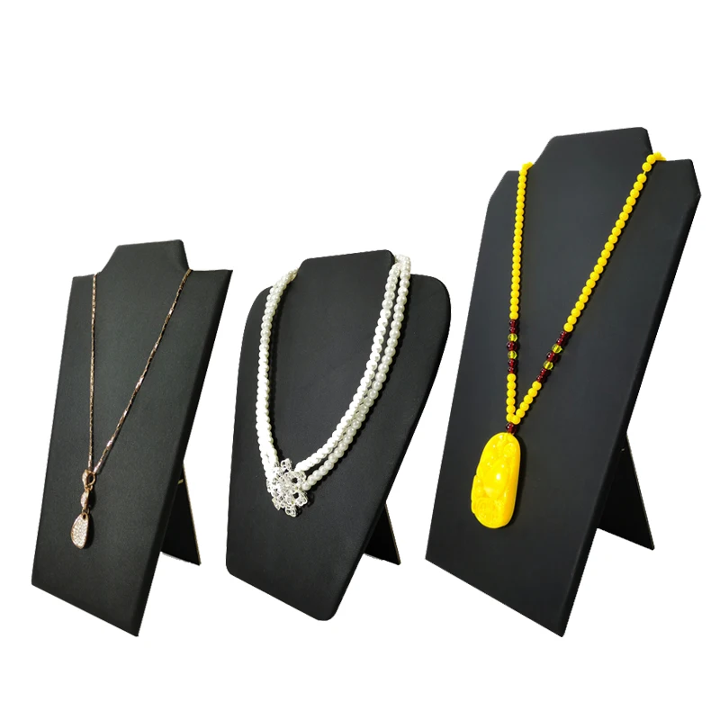 Black PU Leather Jewelry Stand - Multi-Use Necklace/Pendant/Bracelet Display 3-Size Set for Boutique & Home Decor