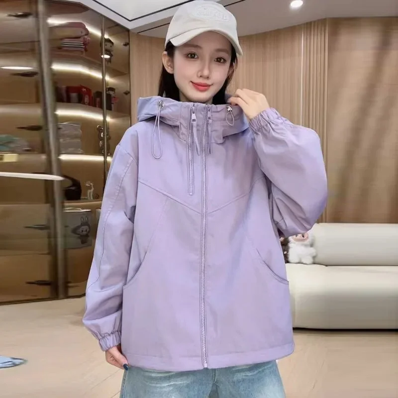 Spring Autumn Femme Long Sleeved Lined Stormtrooper Windbreaker Korean Women Double Zipper Fleece Warm Coat Casual Hooded Jacket