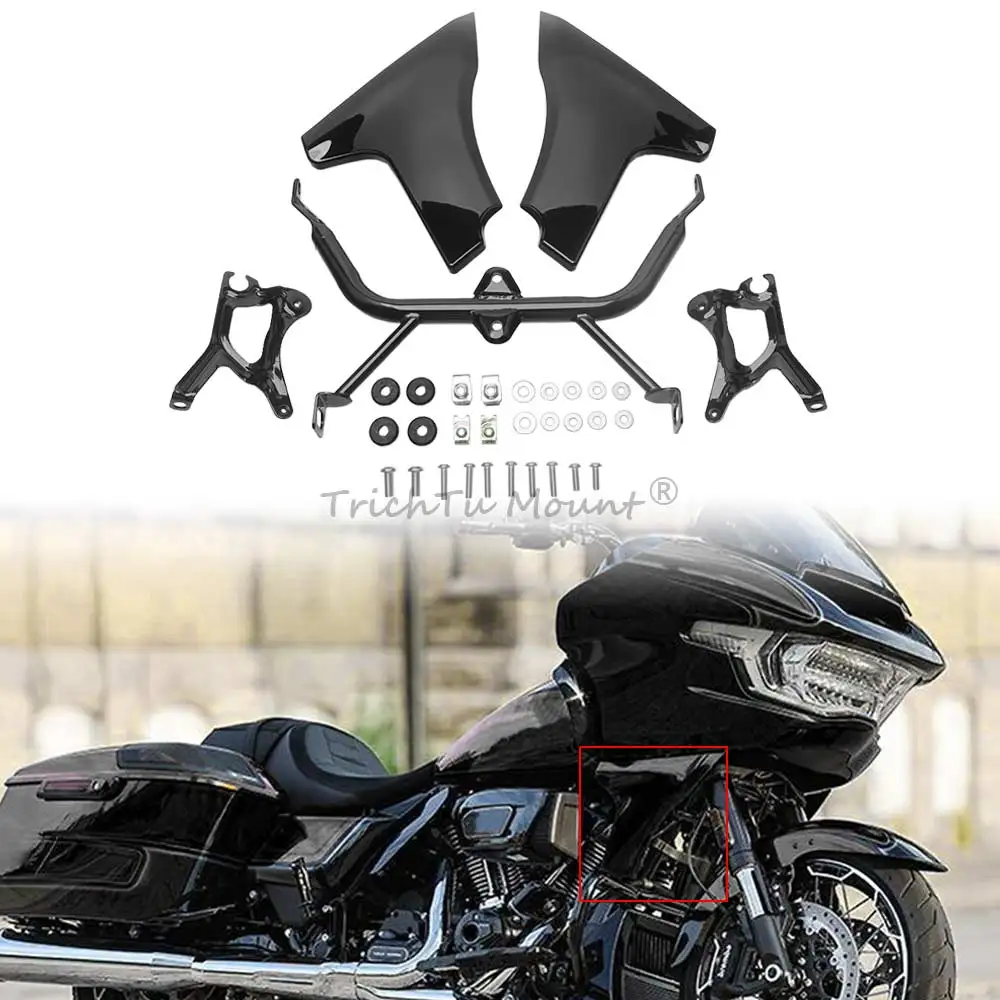 

ABS Gloss Black Side Fairing Cover Spoilers Panel with Bracket Kits for Harley Road Glide CVO SE ST FLTRXSE FLTRXSTSE 2023-later