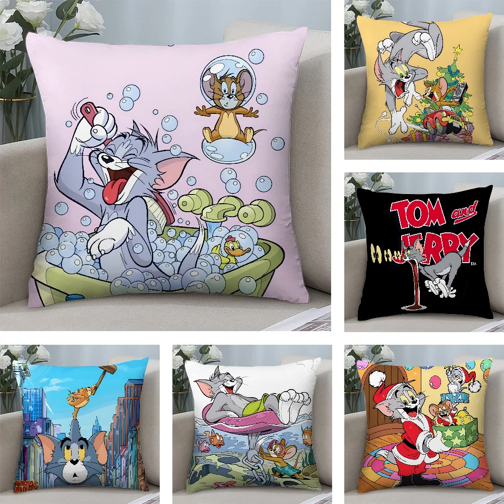 

T-Tom And J-JerryS Cute Pillow Case Plush Fabric Soft Double Sided Print Sofa Cushion Cover Throw Pillow Covers