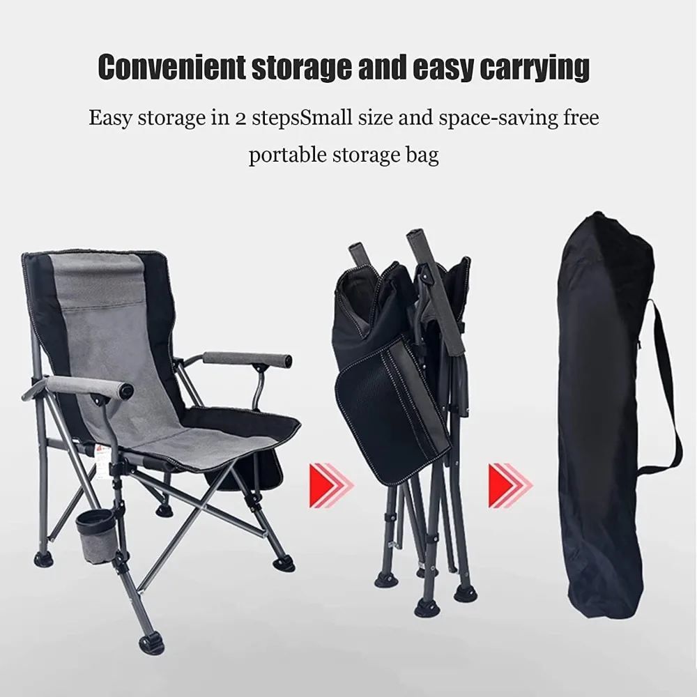 Folding Outdoor Camping Chair with Cup Holder and Side Pocket, Portable Leisure Fishing Armchair for Outdoor Activities
