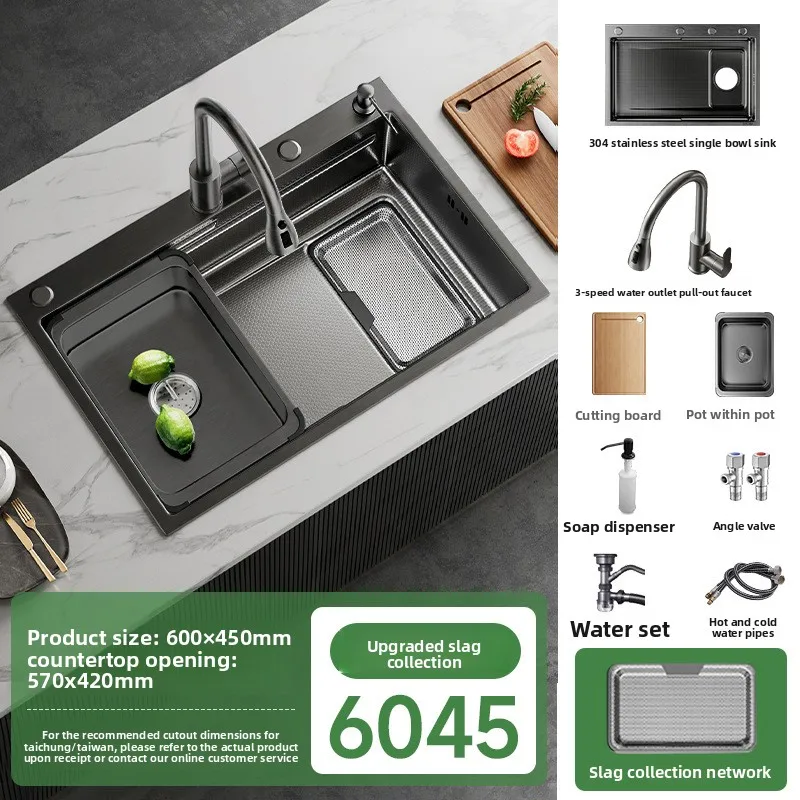 New Slag Collection Kitchen 304 Stainless Steel Sink Household Vegetable Basin Thickened Large Single Tank Under The Counter