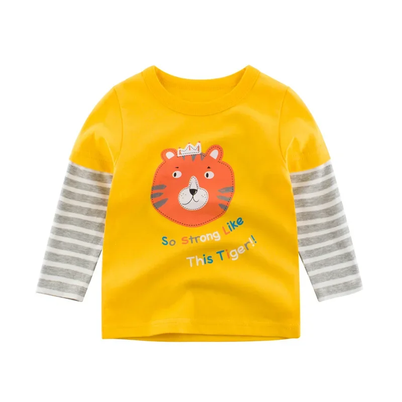 2024 Children's Clothing Autumn New Boys Long Sleeve Cotton T-shirt Cartoon Animal Dog Kids Clothes Fake Two Boy Top 2-9Y