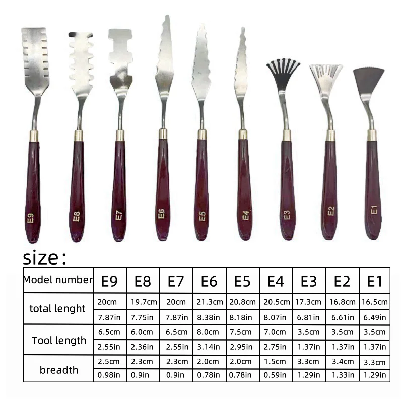 مكشطة الطلاء الزيتي ، لوحة الصباغ ، الأكريليك ، الغواش ، ملعقة ، 9 مجموعات