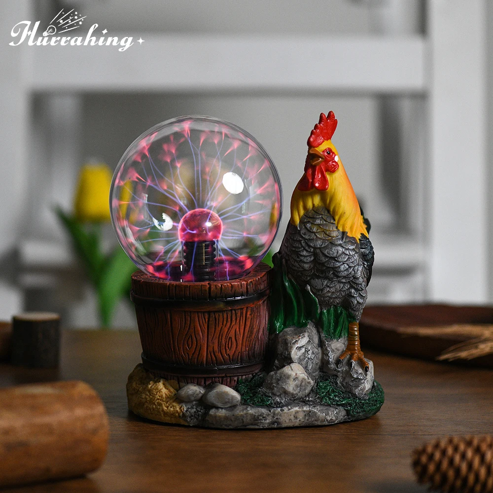 Big Red Rooster Crystal Plasma Lamp 4 Inch Light Ball Touch Photosensitive Popular Science Christmas Birthday Gift Decoration