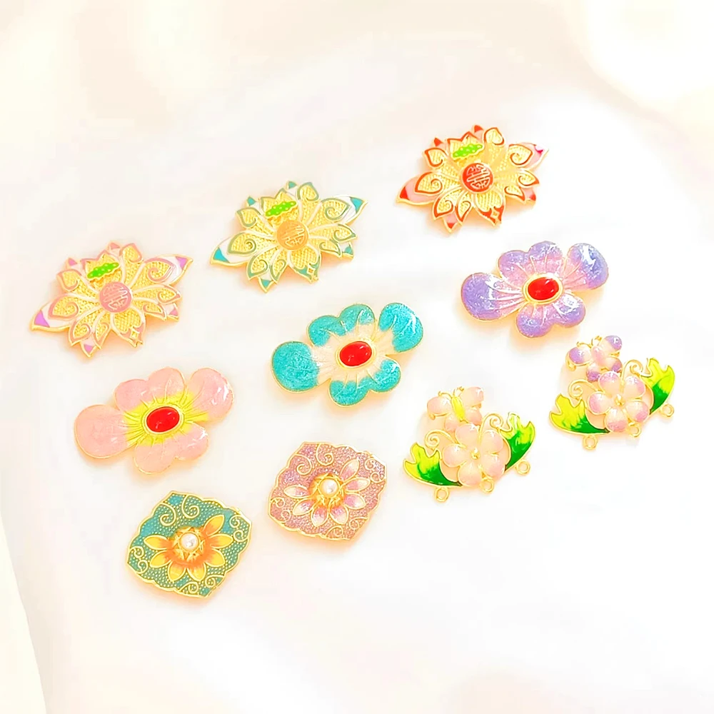 

2 PCS Brass coated gold Vintage colored butterfly flower lotus pendant DIY jewelry making Necklace bracelet Accessory materials