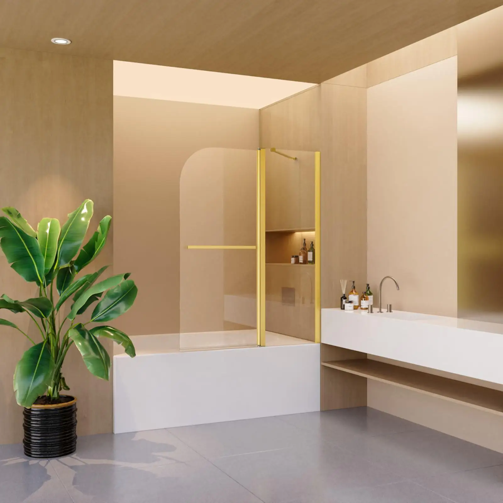 

Modern Frameless 43" Bathtub Shower Door with & Gold Finish, Easy Installation