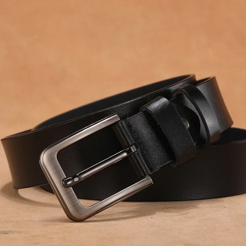 Cintos de couro genuíno masculinos de alta qualidade com fivela de pino cinto para homens longo grande 110 120 130 140 150 160 170cm plus size