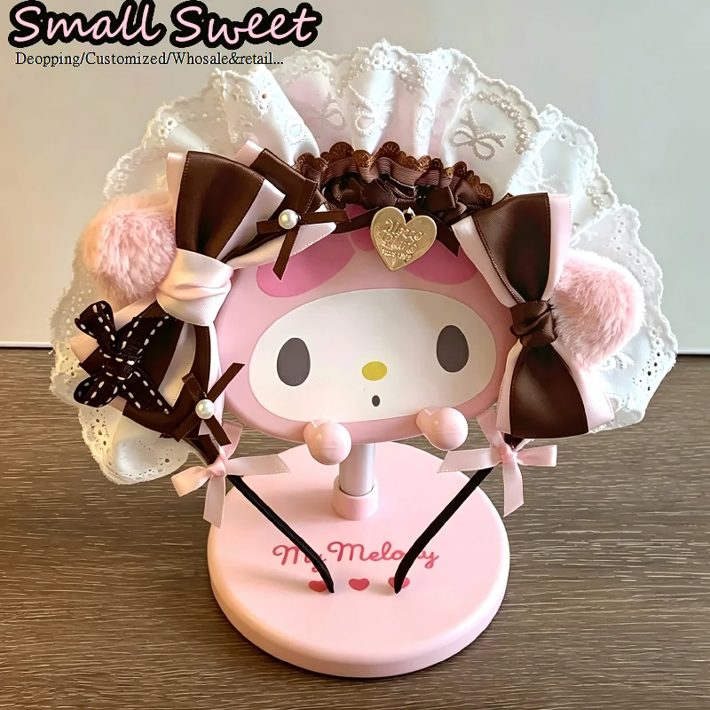 Y2K girl Gothic Subculture strawberry chocolate themed cute Cat Ears Lace Ruffle Bow Heart pendant Hair band Luolita Headwear
