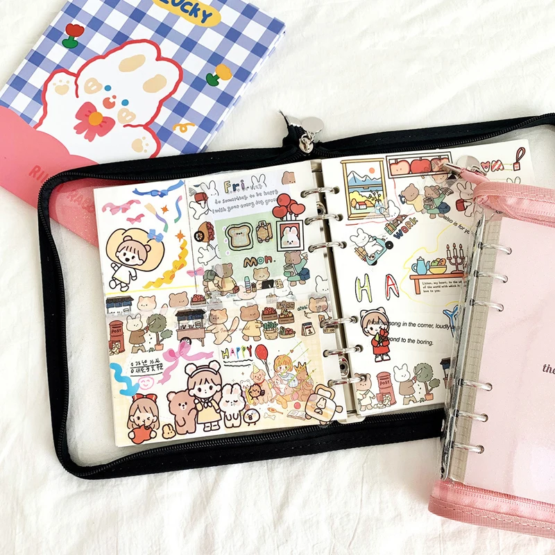 Creative Transparent Zipper Bag Cover Diary Planner Cute A6 Square Loose Leaf Blank Grid Paper Inner Journal Agenda Notebook