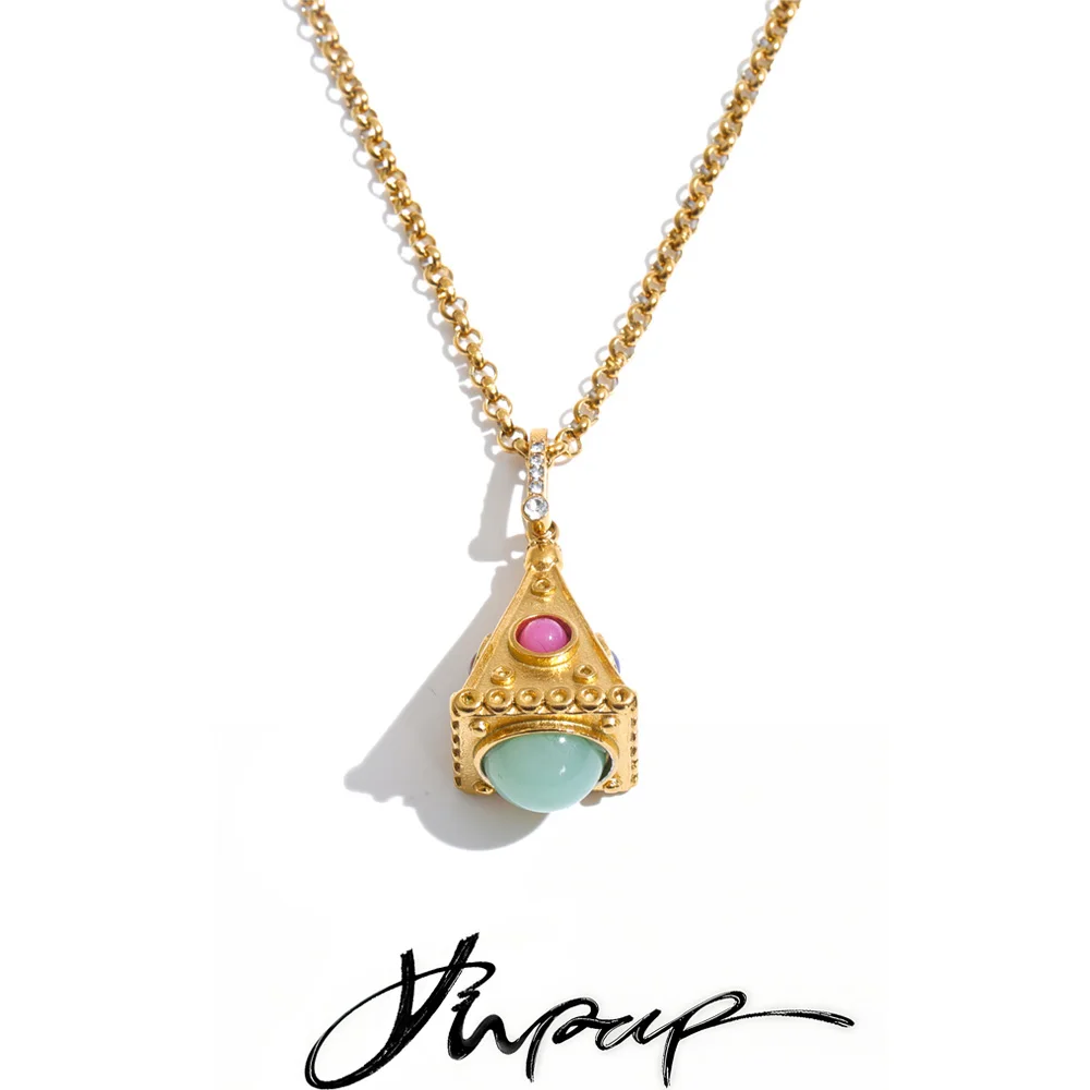 Yhpup Edelstahl-Halskette mit Anhänger für Damen, Pullover-Kette, modischer dreieckiger Harz-Charm, personalisierter Schmuck