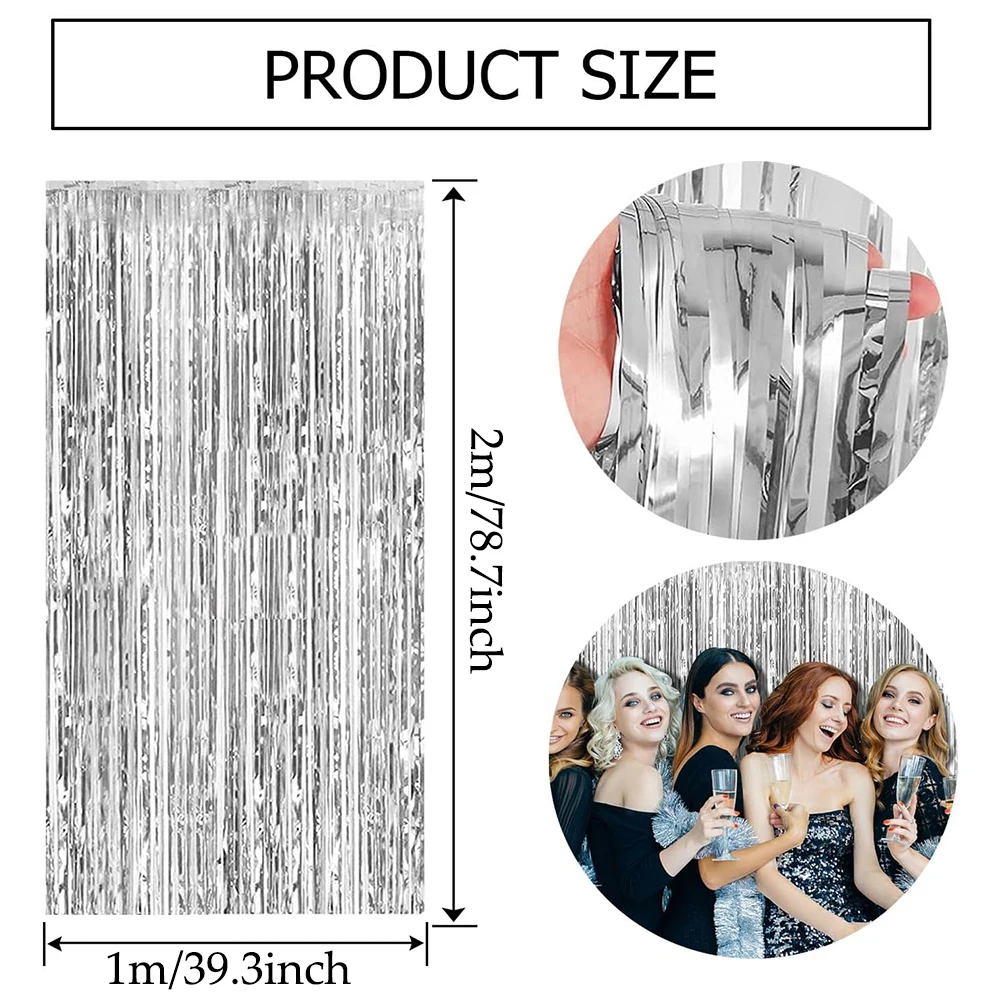 2 حزمة الفضة احباط الستار خلفية الفضة لامع بهرج احباط هامش الستائر خلفية صور الدعائم زينة عيد ميلاد الزفاف