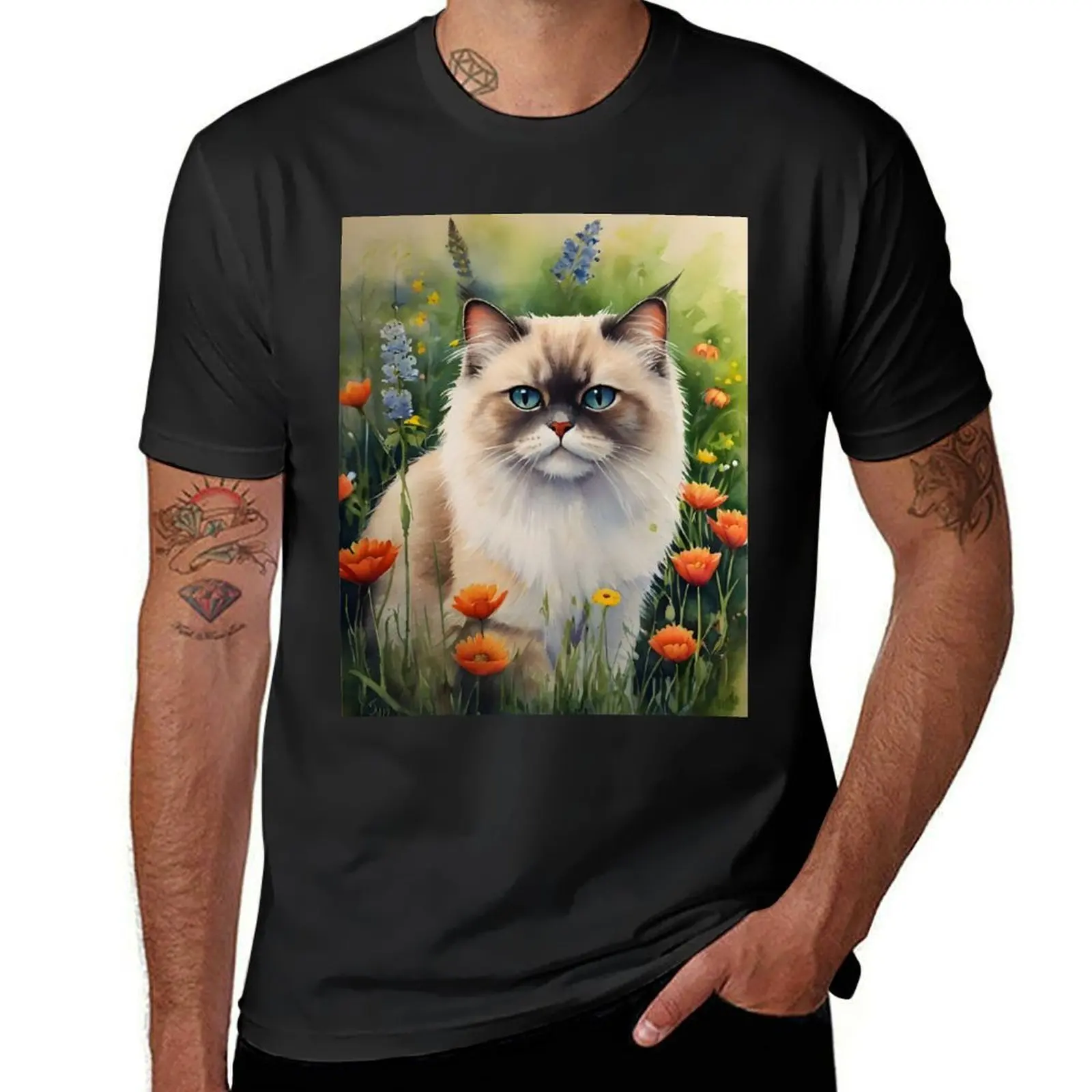 Himilayan Cat In A Sunlit Meadow T-Shirt plain aesthetic clothes mens t shirts pack