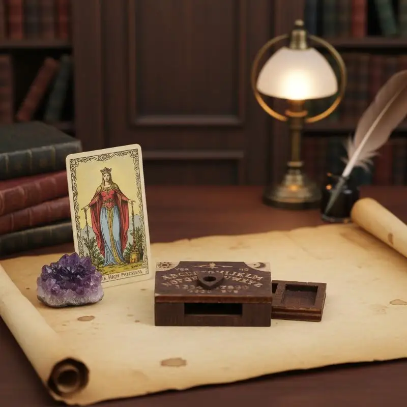 Vintage Mini Wooden Ouija Board Micro Landscape Handmade Tabletop Drawer Decoration for Mystic Bedroom and Office Use